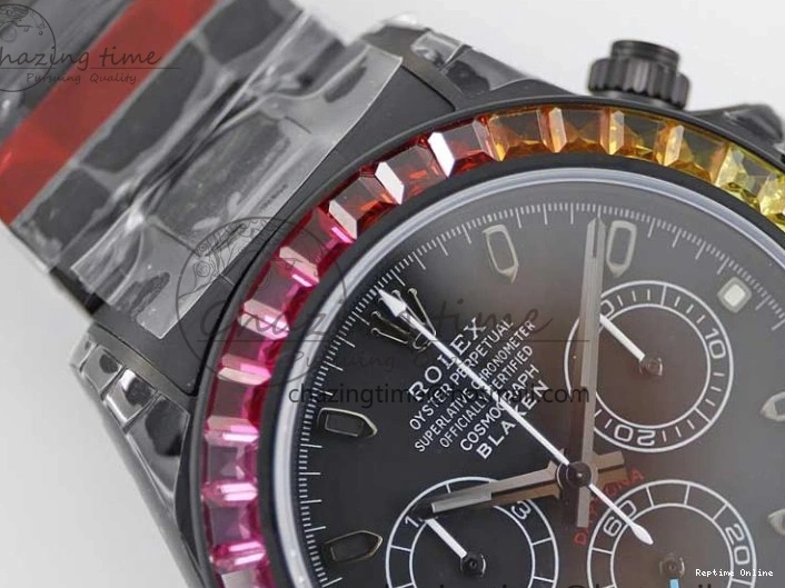 0515 Functional Daytona All Black PVD TWF Best Edition Rainbow Diamonds Bezel Black Dial on PVD Bracelet A 2449